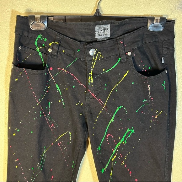 Tripp NYC Jeans Sz 9 Black Splatter Stretch Skinny Skull Rivet Punk Goth Emo Y2K - Picture 6 of 14